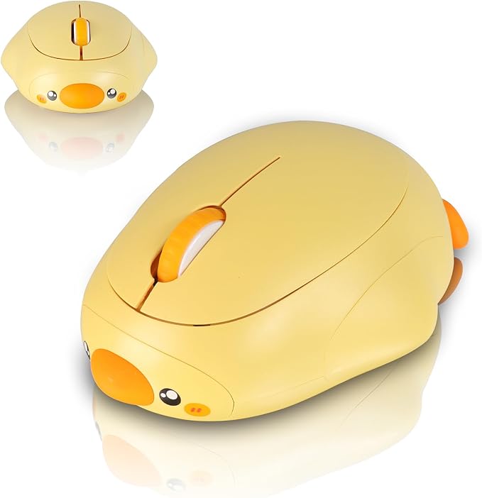 Cute Duck Bluetooth Wireless Mouse -Rechargeable,Dual Mode Connection, Silent Scroll Wheel, 1600 DPI - Perfect for Laptops, PCs, and Tablets (Yellow)