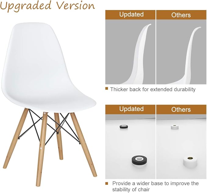 Giantex Dining Chairs Set of 2 White, Pre Assembled Mid Century Modern Dining Chairs with Wood Legs, Armless Kitchen Chairs, Plastic Dining Side Chair for Dining Room, Kitchen, Living Room