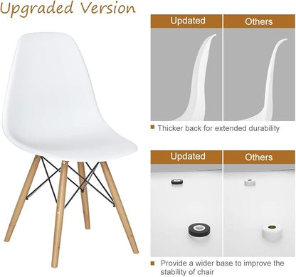 Giantex Dining Chairs Set of 2 White, Pre Assembled Mid Century Modern Dining Chairs with Wood Legs, Armless Kitchen Chairs, Plastic Dining Side Chair for Dining Room, Kitchen, Living Room