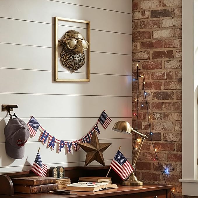 Animal Heads Wall Decor (Includes Metal Frame) 250 anniversary usa merchandise Resin Eagle Patriotic Decoration Wall Hanging 4th of July Decorations Gold vintage Wall Sculpture for Living Room Bedroom Office(Eagle)