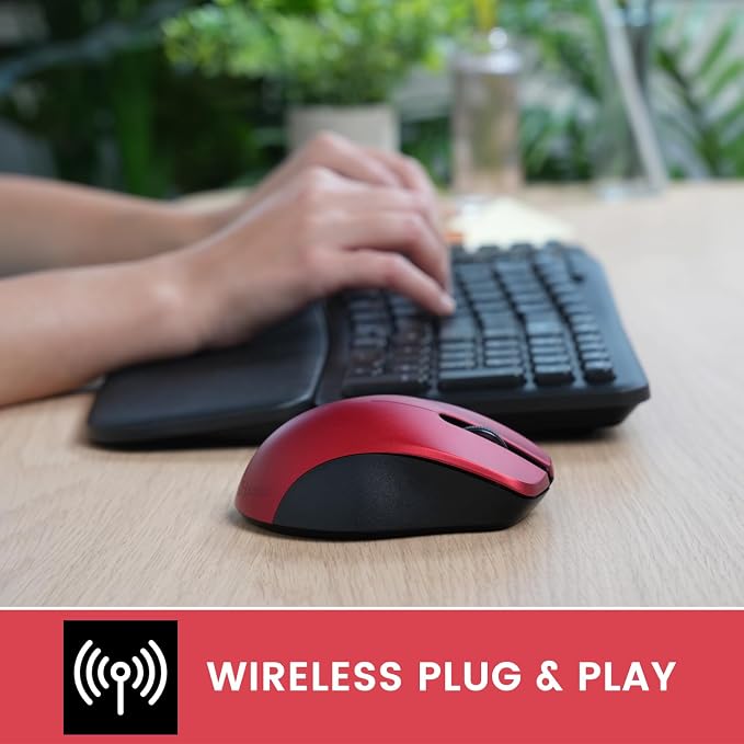 Perixx PERIMICE-621R Wireless Mouse - Silent Click with Ergo Design - Compatible for Desktop and Laptop PC - Wireless 2.4 GHz - Red