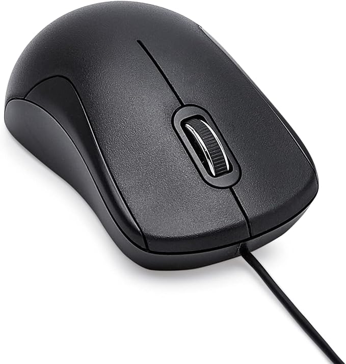 Amazon Basics 3-Button USB Wired Mouse with Precision Scroll Wheel, 1000 DPI, Ergonomic Grip, Plug and Play, 6-foot Cable, Black