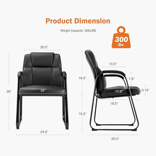 Sweetcrispy Waiting Room Guest Chair Set of 4, Stationary Office Reception Chairs No Wheel, Comfy Padded Arms and Seld Base, for Conference Room Lobby Home Computer Desk Bedroom Elderly, Deep Black