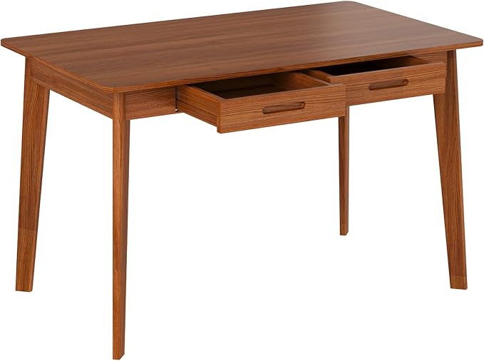 Timechee 40 Inch Compact Computer Gaming Desk, Study Work Office Desk with 2 Storage Drawers, Rectangular Study Reading Table, Simple Computer Writing Table for Home Office, Living Room,Walnut Color