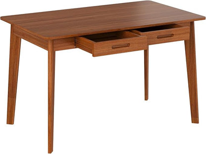 Timechee 40 Inch Compact Computer Gaming Desk, Study Work Office Desk with 2 Storage Drawers, Rectangular Study Reading Table, Simple Computer Writing Table for Home Office, Living Room,Walnut Color
