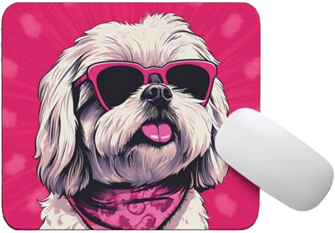 Pink Mousepad Glamour Dog Shih Tzu Mouse Pad for Home Office Gaming Working Desk Computer Desktop Accessories Non-Slip Rubber Mousepad for Dog Lovers