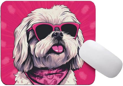 Pink Mousepad Glamour Dog Shih Tzu Mouse Pad for Home Office Gaming Working Desk Computer Desktop Accessories Non-Slip Rubber Mousepad for Dog Lovers