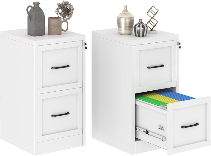GAIOUS Metal Vertical File Cabinet with Lock, Locked Under Desk Cabinet | 2 Drawer Filing Cabinet for Home Office, Metal Filing Cabinet, White Lockable Storage Cabinet, Fits Letter/Legal/A4 Size