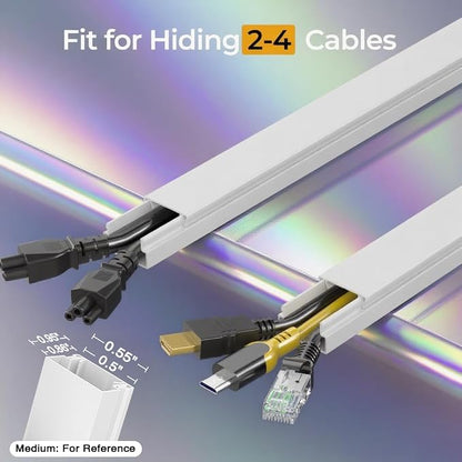 212.6in Cord Hider Kit, Cord Covers for 2-4 Wires on Wall, Self-Adhesive Cable Hider Wire Covers for Cords on Wall, Paintable Cord Hider for Walls Mount Tv, Cable Cover Raceway, W0.95 H0.55in, White