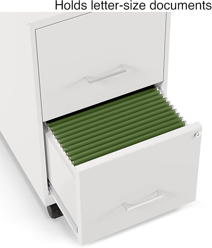 STAPLES Mobile Pedestal File Cabinet with Wheels, 2-Drawer, Letter/Legal Compatible, Locking, White