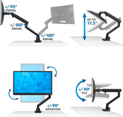 Mount-It! Single Monitor Arm Desk Mount for 24-32 Inch Computer Monitor, Full Motion Aluminum Mount, VESA 75x75 100x100, Holds up to 17.6 lbs, Cable Management, C-Clamp and Grommet Base, Black