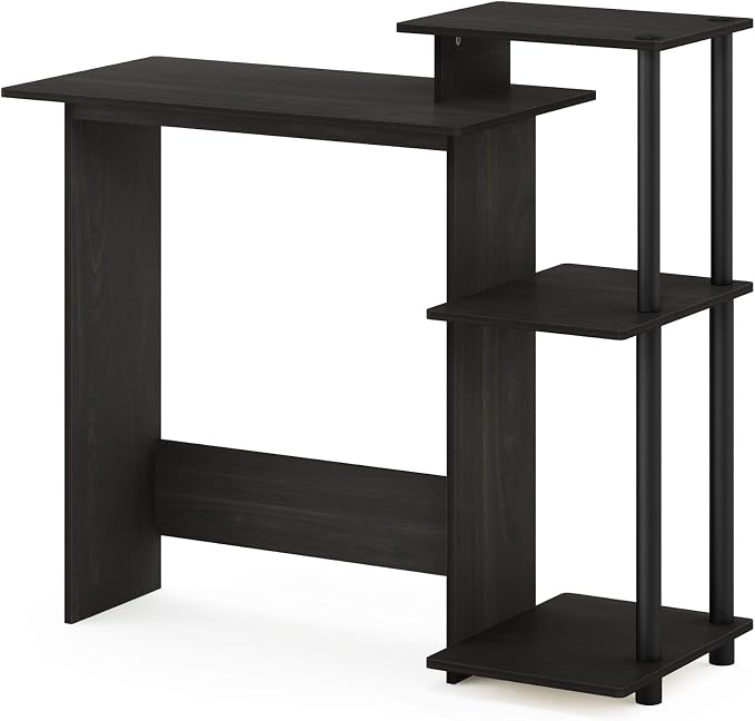 Furinno Efficient 29-Inch Black Computer Desk with Side Shelves, Gaming Desk with 3 Open Shelves, Home Office Desk, for Home Office, Study Room, Dorm, Bedroom, Black Espresso