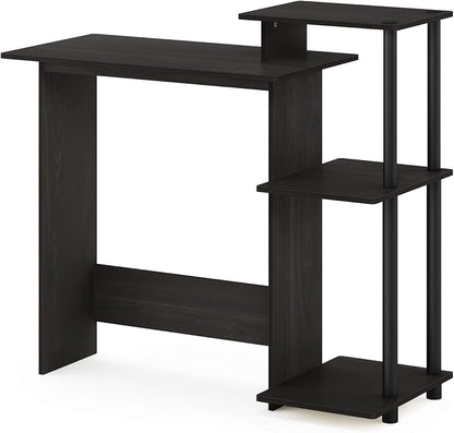 Furinno Efficient 29-Inch Black Computer Desk with Side Shelves, Gaming Desk with 3 Open Shelves, Home Office Desk, for Home Office, Study Room, Dorm, Bedroom, Black Espresso