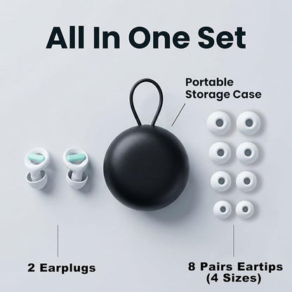 Ear Plugs for Noise Reduction – Reusable Silicone Earplugs with Filter Technology for Sleeping, Travel, Focus, Concerts & Motorcycling Ear Plug +8Tip (White-Green)