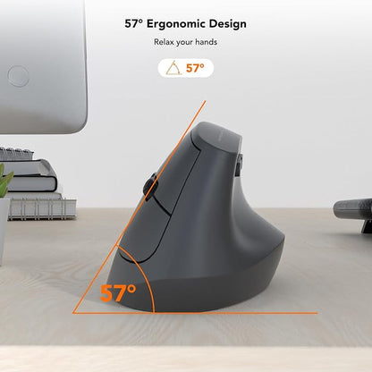 KYSONA EM18 Wireless Ergonomic Vertical Mouse, Ergo Design, Bluetooth Cordless Mouse for Medium/Large Hands, Silent Click, 5-Level Adjustable DPI, Carpal Tunnel Mice for Computer/PC/Mac/Laptop, Black