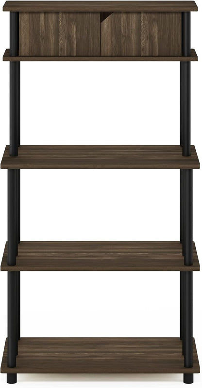 Furinno Turn-N-Tube Printer Stand, 5-Tier Printer Stand with Storage Shelf and Closed Cabinet, for Home Office, Brown Walnut