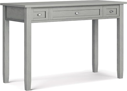 SIMPLIHOME Warm Shaker Desk - 48 Inch Wide Solid Wood Writing Desk in Fog Grey, Transitional Home Office Computer Table for Workspace or Study with Flip-Down Keyboard Tray and 2 Drawers
