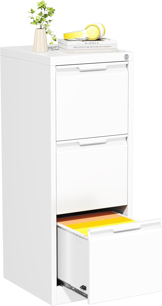 Bestoo 3 Drawer File Cabinet with Lock, Filing Cabinets, Metal Vertical Filing Cabinets for Home Office, File Storage Cabinet for Letter/Legal/A4/F4 Size File, Easy Assembly