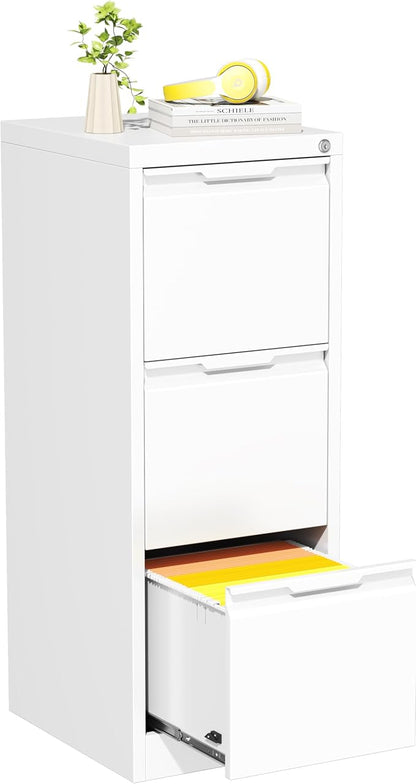 Bestoo 3 Drawer File Cabinet with Lock, Filing Cabinets, Metal Vertical Filing Cabinets for Home Office, File Storage Cabinet for Letter/Legal/A4/F4 Size File, Easy Assembly