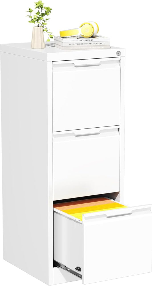 Bestoo 3 Drawer File Cabinet with Lock, Filing Cabinets, Metal Vertical Filing Cabinets for Home Office, File Storage Cabinet for Letter/Legal/A4/F4 Size File, Easy Assembly