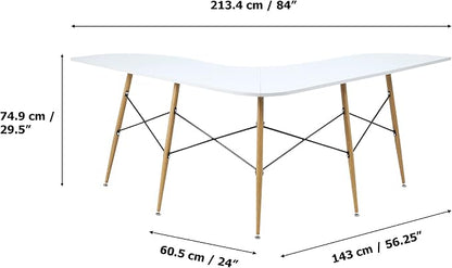 Teamson Home Roberto Mid-Century Modern L-Shaped Corner Desk with Tapered Legs and Black Metal Accents, Light Gray