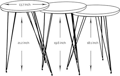 Set of 3 Grey Marble Nesting End Tables Round Wood Stacking Coffee Side Accent Table with Metal Legs for Living Room, Home Office, Nightstands for Bedroom