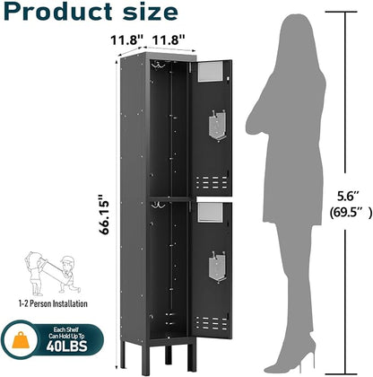 BUTISOW Metal Lockers - 66" Height Steel Lockers for Employees with 2 Door Storage Locker with Card Slot for Employees Gym School Home Office Garage - Assembly Required