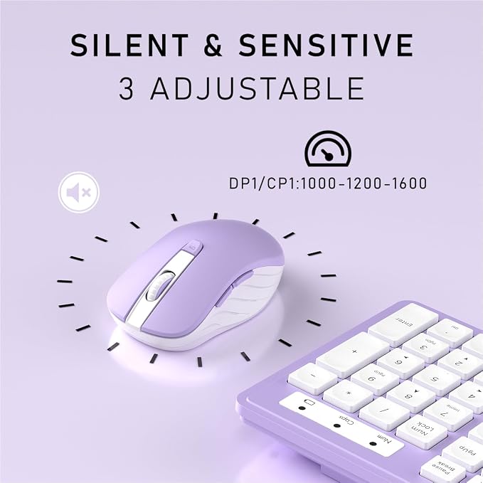 Wireless Keyboard and Mouse, 2.4GHz Cordless Keyboard Mouse Combo, Optical Mouse, Plug and Play USB Receiver, Compatible with Windows, Mac, Laptop, and PC（White Purple）