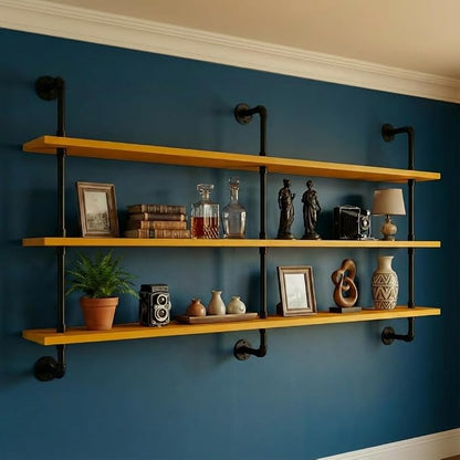 HDDFER Floating Shelves for Wall Bookshelf Industrial Pipe Shelving Shelves Natural Wood Planks Rustic Wall Shelves Hanging Bookshelves Farmhouse Kitchen Shelving 60 inch
