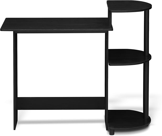Furinno Compact 29-Inch Black Computer Desk, Gaming Desk with Shelves, Office Desk with Book Shelf, for Home Office, Study Room, Dorm, Bedroom, Dark Americano