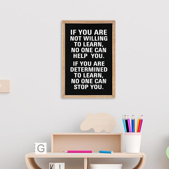 YWJKWLGS Inspirational Learn Quote Wall Art, 11x16 Framed Motivational Sign Office