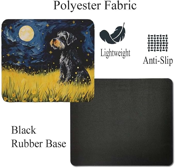 Tubbie Prints Starry Night Dog Mouse Pad for Computer Laptop Home Office Gaming Working Desk Desktop Accessories Non-Slip Rubber Mouse Pad for Dog Lovers (Miniature Schnauzer)