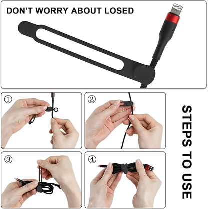 16Pcs Silicone Cable Ties Cord Organizer for Bundling Earphone, Phone Charger, Computer Cords, Reusable Wire Cable Management in Home,Office,Kitchen,School,Travel (Black)