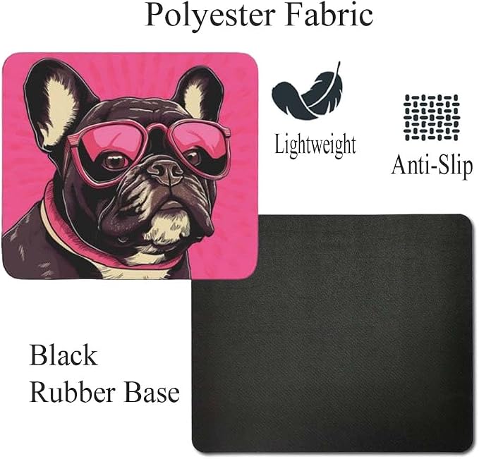 Pink Mousepad Glamour Dog French Bulldog Mouse Pad for Home Office Gaming Working Desk Computer Desktop Accessories Non-Slip Rubber Mousepad for Dog Lovers