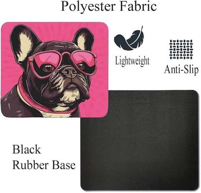 Pink Mousepad Glamour Dog French Bulldog Mouse Pad for Home Office Gaming Working Desk Computer Desktop Accessories Non-Slip Rubber Mousepad for Dog Lovers