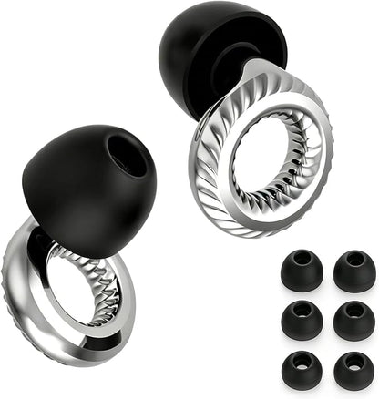 Ear Plugs for Noise Reduction – Reusable Silicone Earplugs with Filter Technology for Sleeping, Travel, Focus, Concerts & Motorcycling Ear Plug +8Tip (Round Silvery)