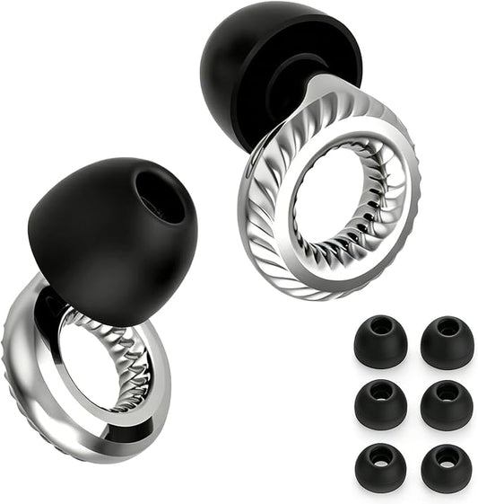 Ear Plugs for Noise Reduction – Reusable Silicone Earplugs with Filter Technology for Sleeping, Travel, Focus, Concerts & Motorcycling Ear Plug +8Tip (Round Silvery)