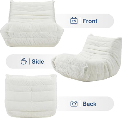 Hobestluk Adults Bean Bag Chair Faux Fur BeanBag Couch for Living Room | White Plush,Ergonomic Design,Memory Foam,UltraSoft,Anti-slip Bottom,No Assembly Required,Decorative Style for Living Room