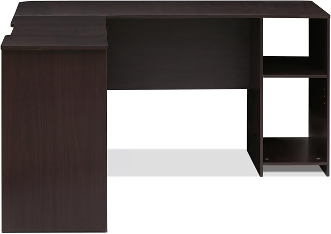 Furinno Indo L-Shaped Computer Desk with Bookshelf, Espresso