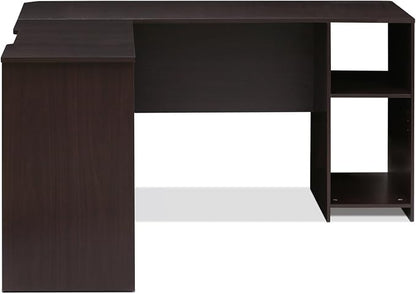 Furinno Indo L-Shaped Computer Desk with Bookshelf, Espresso
