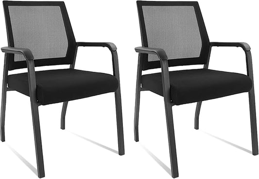 KLASIKA Desk Chair No Wheels, Arm Chair with Ergonomic Lumbar Support and Thickened Seats Cushion, Waiting Room Chairs for Office School Church Guest Reception, 2 Pack Black