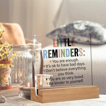 Inspirational Motivational Gifts Employee Appreciation Gifts Little Reminders You are Enough Clear Desk Decorative Sign Acrylic Sign With Wooden Stand for Office Desk Table Shelf