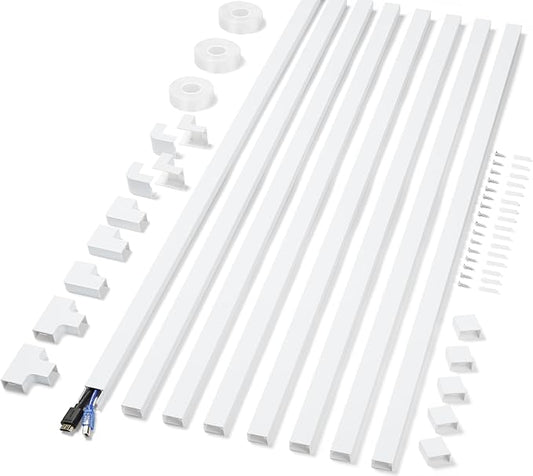 Cord Covers for Wires on Wall Extra-Long, 24ft TV Cord Hider Kit, Paintable Cable Management Concealer, TV Wire Hider for Wall, White Cable Raceway Channel, 8 x L36in x W0.95in x H0.55in