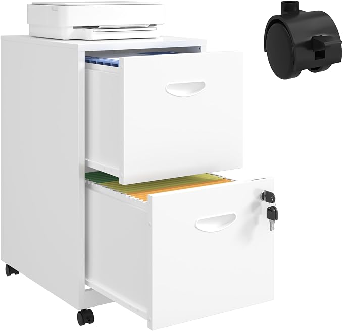 UNICOLY 2 Drawer File Cabinet with Lock, Filing Cabinets with Wheels, Rolling File Cabinets for Home Office, Metal Office File Cabinet, for Holding Letters and File Boxes, Assembly Required, White
