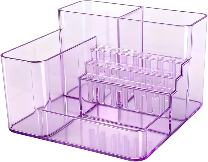 Nail Drill Holder, 21 Holes Nail Drill Machine & Bits Storage Box, Acrylic Nail Drill Bit Holder Professional Nail Tools Organizer, Nail Desk Organizer for Nail Tech (Purple)