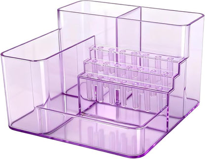 Nail Drill Holder, 21 Holes Nail Drill Machine & Bits Storage Box, Acrylic Nail Drill Bit Holder Professional Nail Tools Organizer, Nail Desk Organizer for Nail Tech (Purple)