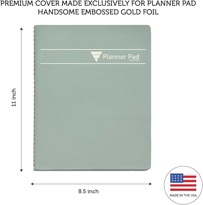 Planner Pad Spiral Bound 3-Tier Funnel Down 12 Month Organizer, October 2026 – September 2027, Greenish Grey Cover/Soft Green Ink, 8 1/2" x 11"