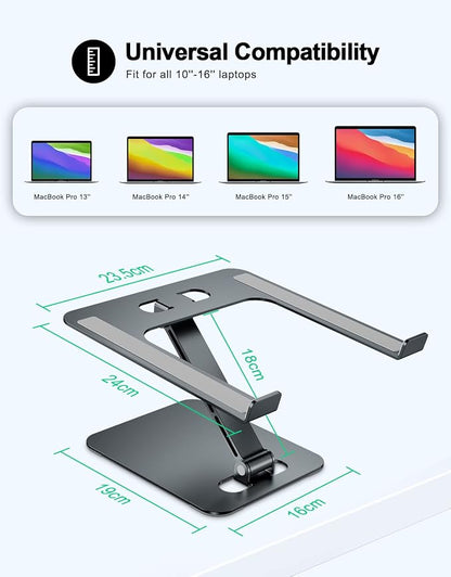 RIWUCT Foldable Aluminum Alloy Laptop Stand for Desk, Height Adjustable Ergonomic Computer Stand, Portable Laptop Riser Holder Printer Stand Compatible with MacBook Pro Air/HP/Dell 10-16", Gray