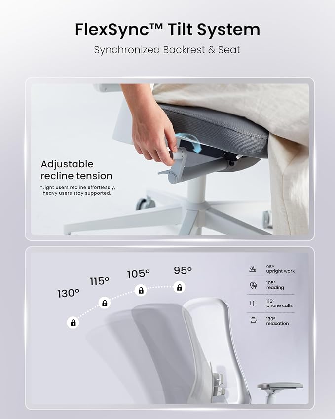 ProtoArc Ergonomic Office Chair - Flexer Pro Mesh Desk Chair with Lumbar Support for Women, Slide Seat & 4D Armrests, Tilt Lock | Stylish & Comfortable for Home Office, Computer Work - White