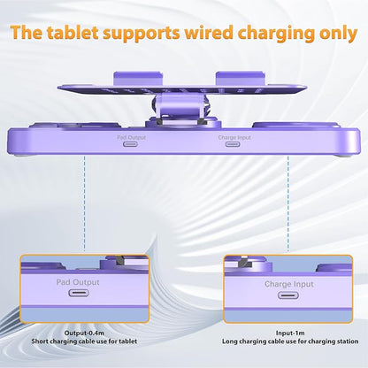 30W Charging Station for Apple Products, Foldable Wireless Charger with Clock Display&7 Color Light, Wired Charging for iPad/Tablet Charging Station for iPhone17, for Apple Watch11 for AirPods4(Purple